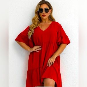 Plus Solid Ruffle Hem Smock Dress
